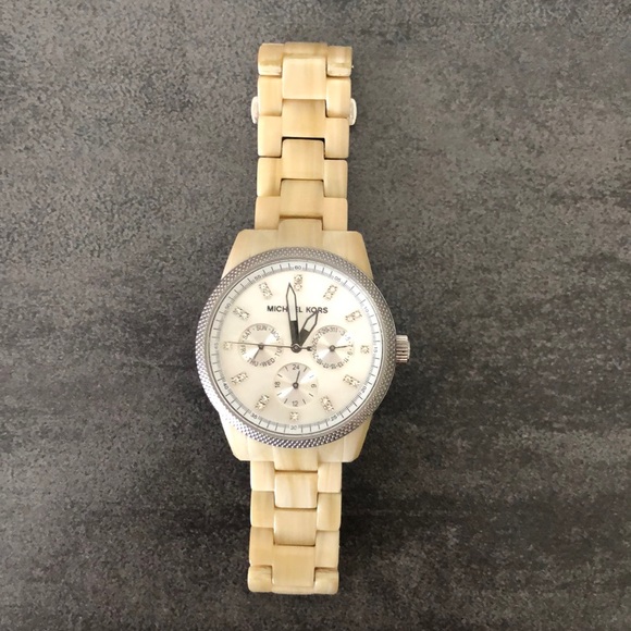 Michael Kors original watch, beige turtle wristband with diamonds on face. - Picture 1 of 3